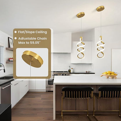 EIDISUNY 3 Packs Pendant Light, 15W Spiral Led Pendant Light, 4500K Modern Pendant Lights Kitchen Island, Adjustable Height Pendant Light for Dining Room Bedroom Kitchen Island Cafe