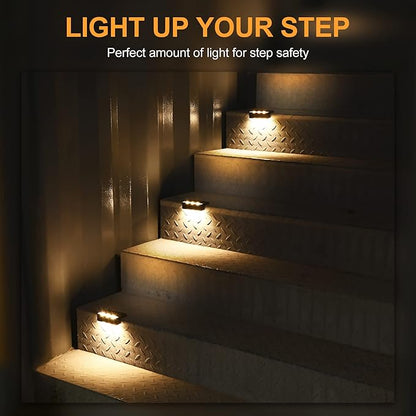 SOLPEX Solar Fence Lights, 6 LEDs Solar Lights Outdoor Waterproof Solar Powered for Deck, Stair, Front Porch, Balcony, Walkway, Garden, Yard, Patio, Pool Decor, IP65 Waterproof (4 Pack, Warm White)