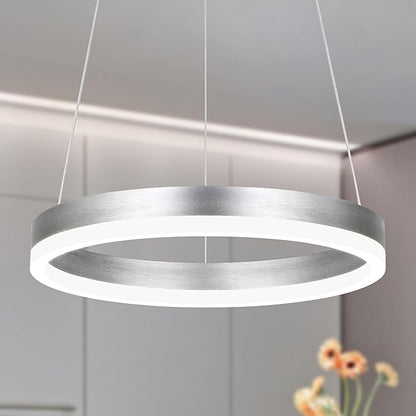12" Nickel Led Ring Chandelier Ring Modern Led Chandelier Modern Pendant Lights Adjustable Height Light Contemporary Light Fixture for Kitchen Island Bedroom Kitchen Island Dining Room