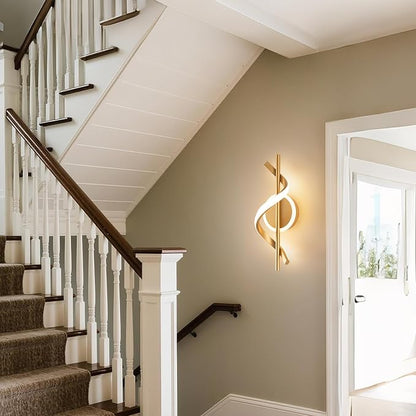 EIDISUNY 2Pack LED Wall Sconces Indoor, 12W LED Wall Mount Lights, Modern Spiral Wall Lamp, 3000K Wall Light Fixture for Stairs, Living Room, Bedroom, Aisle, Hallway (Warm White, Gold)