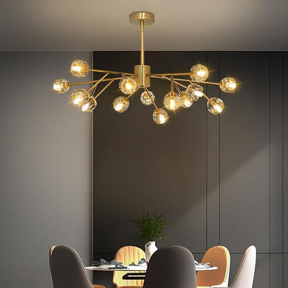 Depuley Sputnik Chandelier for Dining Room: 15-Light Ceiling Light Fixture Height Adjustable - Mid Century Gold Chandelier for Bedroom Living Room Kitchen Over Table Foyer (Included G9 Bulbs)
