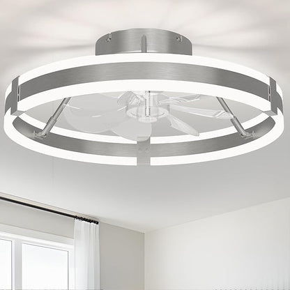 Flush Mount Ceiling Fan with Lights ,19.7'' 3000-6000K 6Speed Dimmable Modern Enclosed Led Ceiling Fan , Reversible DC Motor Bladless Low Profile Ceiling Fans for Bedroom, Kitchen,Home, Office