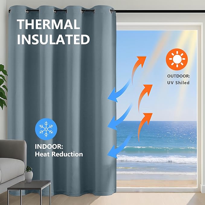 Simplebrand Stone Blue Curtains for Bedroom Living Room 90 Inches Long 2 Panels Set, Room Darkening Thermal Insulated Curtains & Drapes, Solid Grommet Noise Reducing Window Treatment, W50 x L90 Inch