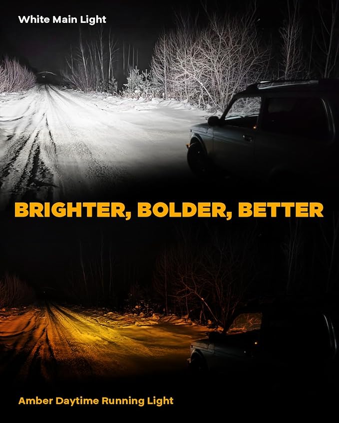 Auxbeam V-Ultra Series 7 Inch Round Off-Road Lights, Amber DRL Light Bar, 270 Degree Side Shooter LED Pods, 226W 26800LM Offroad Driving Lights with Protective Covers, Pair