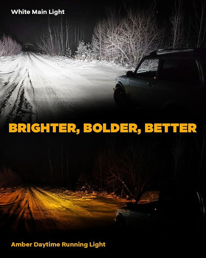 Auxbeam V-Ultra Series 7 Inch Round Off-Road Lights, Amber DRL Light Bar, 270 Degree Side Shooter LED Pods, 226W 26800LM Offroad Driving Lights with Protective Covers, Pair
