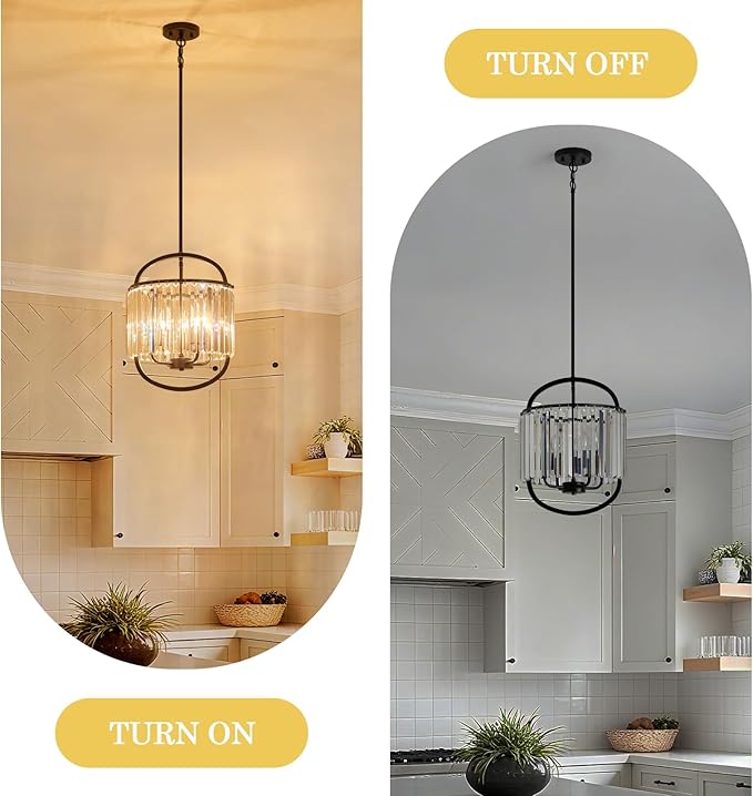 Black Crystal Pendant Light for Dining Room 12.8" Mini Luxury Crystal Chandelier 4-Light Small Modern Elegant Adjustable Chandelier for Bedroom Kitchen Island Hanging Ceiling Light Fixture