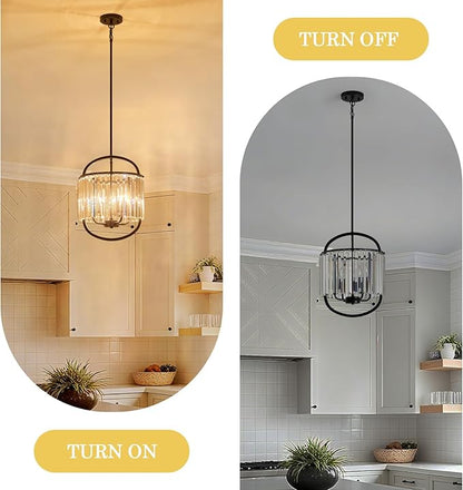Black Crystal Pendant Light for Dining Room 12.8" Mini Luxury Crystal Chandelier 4-Light Small Modern Elegant Adjustable Chandelier for Bedroom Kitchen Island Hanging Ceiling Light Fixture