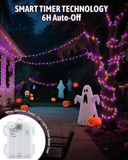 Halloween String Lights Battery Operated, Orange Purple and Green Lights with Timer Waterproof 16.4ft 50 LED Halloween Decorations for Outdoor Indoor Patio Party Garden Yard Decor
