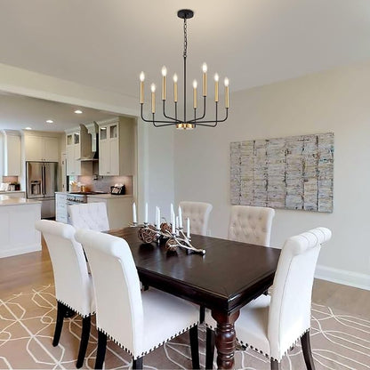 Modern Black and Gold Chandelier for Dining Room, 8-Light Metal Farmhouse Dining Room Light Fixtures Hanging Candle Chandelier Lighting for Kitchen, Living Room, Foyer, Entryway, Bedroom