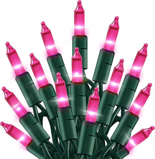 TW SHINE Christmas Lights, 20FT 100 Count Incandescent Mini Christmas Tree Light, Waterproof Xmas String Lights for Outdoor Indoor Home Party Yard Decorations, Pink