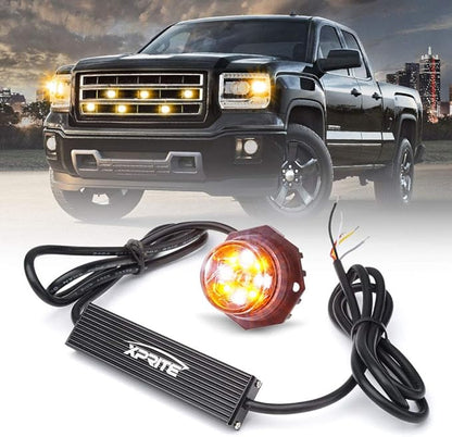 Xprite Hideaway Strobe Lights White Amber LED Strobe Light Kit with 14 Flash Patterns Grill Strobe Lights for Trucks Surface Mount Headlight Taillight Emergency Warning for Work and Tow Vehicles - 1PC