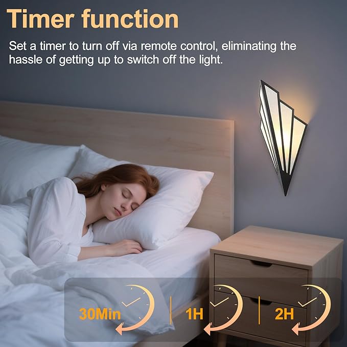Modern Battery Operated Wall Sconces Set of Two, Simple Creative Wall Lamp Art Deco Lighting Fixture with Remote Control, RGB Dimmable Led Wall Light for Bedside Bedroom Living Room (Black)