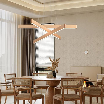 3-Light Solid Wood Natural Linear Pendant Light Modern LED Pendant Light Dimmable Chandelier for Dining Room Table Kitchen Island Living Room Ceiling - 45W Warm Light Adjustable Hanging Fixture
