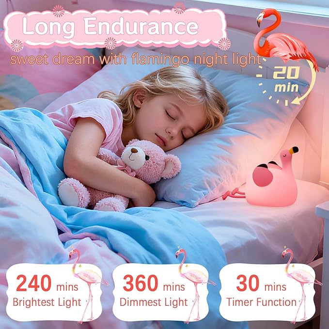 YR YRHH-PET Flamingo Cute Night Light, Squishy Lamp Flamingo Decor, Valentines Day Gifts for her, Girls Pink Stuff Toy, Rechargeable Dimmable Silicone Kids Nightlight, Baby Nursery Dorm Bedside Lamps