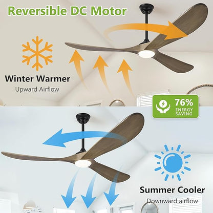 Haipeel 72 Inch Ceiling Fans with Lights, Wood Outdoor Ceiling Fan for Patio and Remote Control Rustic Propeller Large Ceiling Fans with Light Farmhouse Indoor Quiet High cfm, Bronze Gray