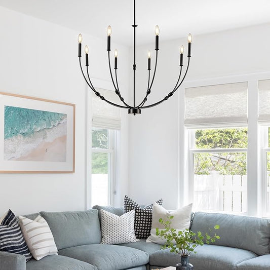 Black Chandelier 35 inch, 8-Light Modern Farmhouse Chandeliers for High Ceiling, Industrial Pendant Light Fixture for Foyer Hallway Entryway, Bedroom, Living Room, Kitchen