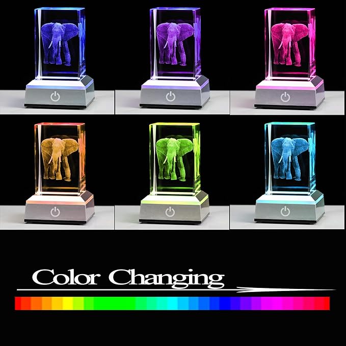 3D Crystal Elephant Gifts - Crystal Figurines for Women & Men - Home Office Decor & Night Light