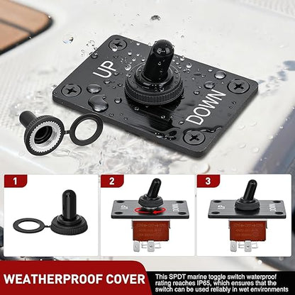Nilight Reverse Polarity Toggle Switch Heavy Duty Momentary Waterproof 4 Pin 3 Position (ON)-Off-(ON) DPDT 12V DC 30A with Up-Down Mounting Panel and Weatherproof Cap for Marine Boat Automotive