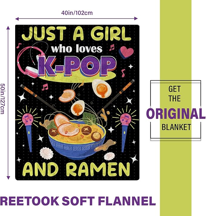 Kpop Blanket Gifts for Teens, Soft Flannel Ramen Blanket for Fans, Trendy Kpop Merch Gifts for Young Adults, Ideal Gifts for Teens and Young Adults,Gift for Chritsmas Thanksgiving 40x50in