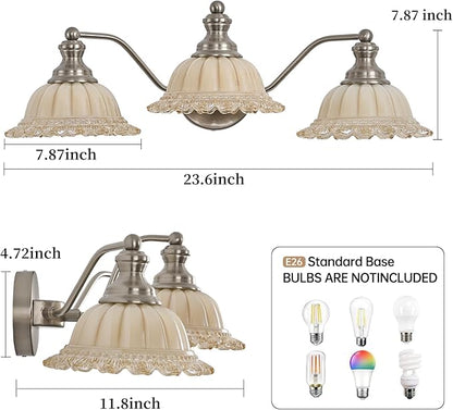 XIEDUN Brushed Nickel Bathroom Vanity Light White 3 Light