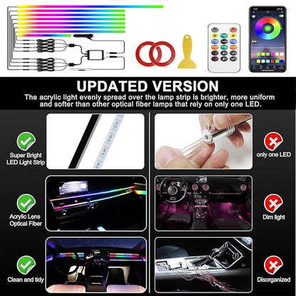 Dreamcolor Acrylic Interior Car LED Strip Light with APP Remote Control, RGB 8 in 1 with 235 inches 800 LEDs Fiber Optic Strip Lights for Car, Dynamic Chasing Music Sync Neon Car Ambient Lighting Kits
