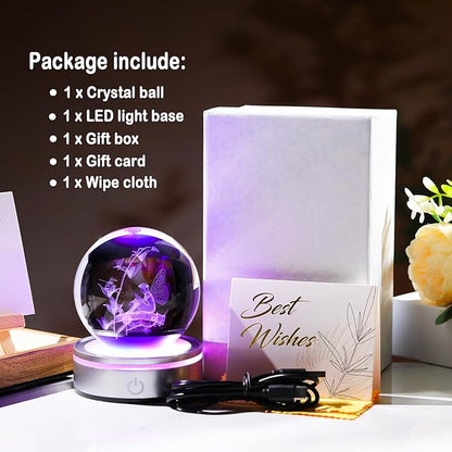 Crystal 3D Fairy 3.15in Ball Figurine Gifts for Women, Collectible Glass Witchy Sphere for Her Room with LED Light Base, Snow Globe Keepsakes for Fairy Lovers Home Decor