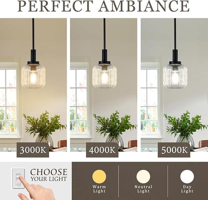 Glass Pendant Lights Kitchen Island 2 Pack, 5.9" Black Modern Pendant Light with Clear Glass and Rods, Mini Hanging Lighting for Kitchen Sink Bathroom Bedroom, OS-YQ7749-2PBK