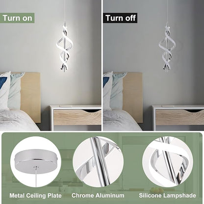Modern LED Pendant Light Fixtures 4000K Pendant Lights Chrome Hanging Lamp for Dining Room Bedroom Living Room (1 Pack)