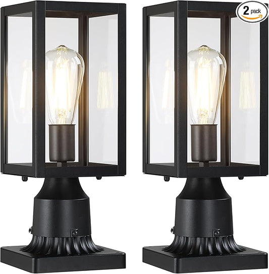 Outdoor Post Lights with Pier Mount Base, 2-Pack Modern Lamp Post Light Fixture Waterproof Pole Lights Outdoor Column Lights Exterior Post Lantern with Clear Glass for Garden Patio