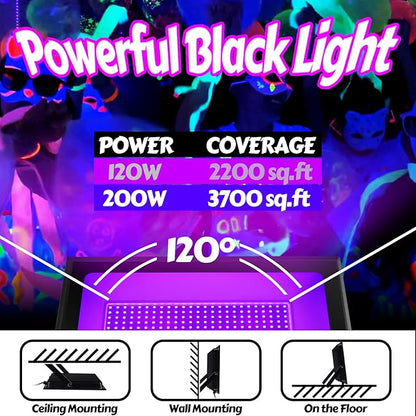 200W IP66 Blacklight Flood Light for Party + 10ft Cable, Waterproof Outdoor LED for Glow in The Dark, Blacklight Party, Christmas, Birthday, Dance, 2 Pack