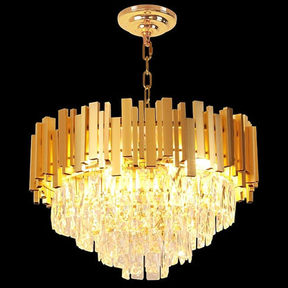 Depuley Modern Gold Crystal Chandelier: 6-Light 4-Tier Flush Mount Chandelier 12 Inch Luxury Round Hanging Pendant Light Fixture for Porch Bedroom Dining Room Foyer Included Bulbs