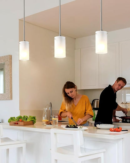Mini Pendant Light Fixture 1-Light, 3 Pack Brushed Nickel Hanging Ceiling Lights with Opal White Glass, Adjustable Height, Modern Hanging Pendant Lamp for Kitchen Island