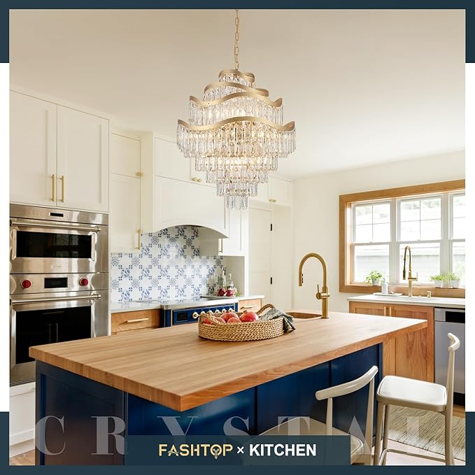 9-Tier Gold Crystal Chandelier 16 Lights Luxury Light Fixtures 24" K9 Crystal Pendant Ceiling Lighting for Living Room Dining Room Foyer Bedroom Kitchen, E12