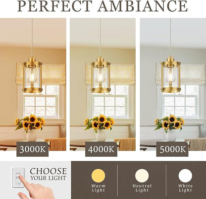 Brushed Gold Pendant Lights Kitchen Island 3 Pack, Modern Kitchen Pendant Lighting Over Island with Clear Glass, Farmhouse Brass Mini Hanging Light for Kitchen Sink Dining Room, OS-3014-3PBGC