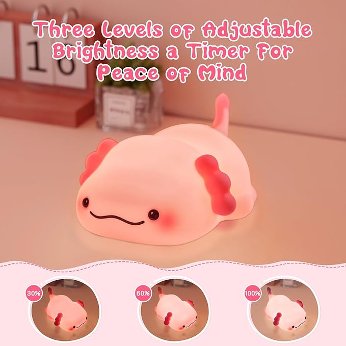 SeaShine Axolotl Night Light for Kids,Animal Silicone Nursery Night Lamp, Rechargeable Table Lamp Bedside Lamp,Cute Room Decor Light for Bedroom,Living Room,Dining,Desk Decorations,Gift