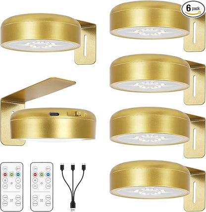 6Pack-Recharge Battery Wall Picture Light with Remote for Painting Gallery Photo Frame Dartboard Portrait Poster,Dimmable Art Display LED Light Indoor Magnetic Mount,3 Lighting & Timer auot-OFF