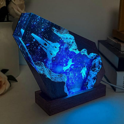 Epoxy Space Resin Lamp, Handmade Astronaut Lamp with USB Port, Multi-Color LED Light, Ideal Home Bedroom Decor, Space Gifts for Men and Women, Unique Astronomy Gifts for Galaxy Enthusiast (8"x5")