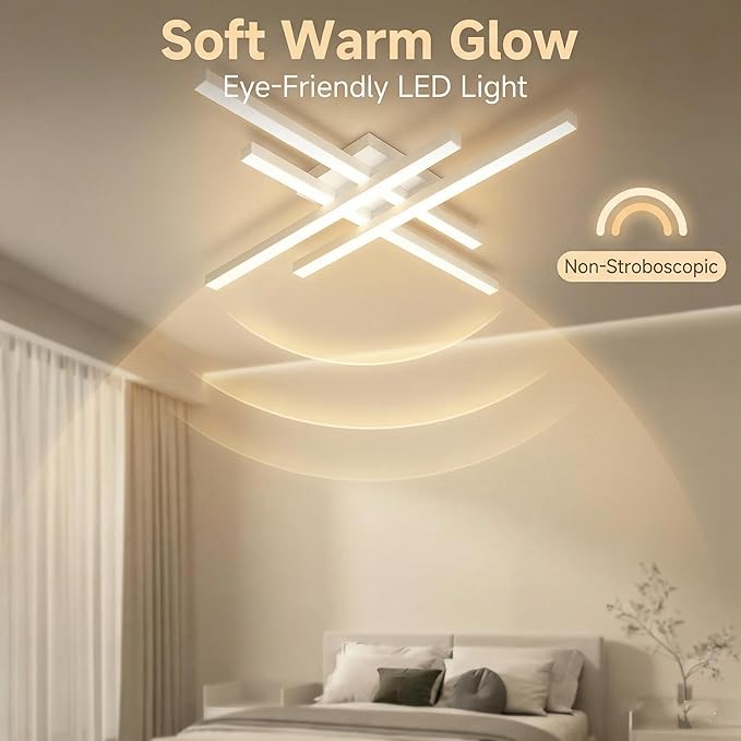 Modern 24in LED Ceiling Light, Minimalist Linear Geometric Flush Mount, 3000K Warm White Ceiling Lamp for Living Room Bedroom Kitchen Dining Room Office