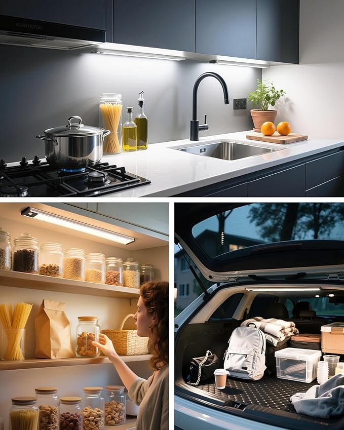 GOODEA 17.5Inch Under Cabinet Lighting, 4500mAh Rechargeable Battery Motion Sensor Light Indoor, Wireless Under Cabinet Lights for Kitchen, Closet（2 Pack-17.5 inch