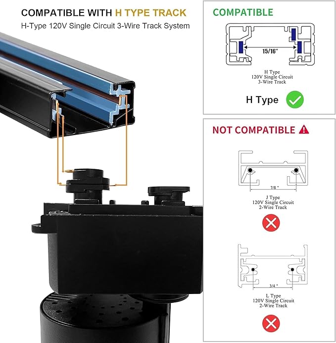 H Type LED Track Lighting Heads 24 Track Lights 3000K 20W 2400lm High Brightness Track Lighting System for Accent Lighting, Dimmable Ceiling Lights Spotlight Fixtures with 26ft Track Rail