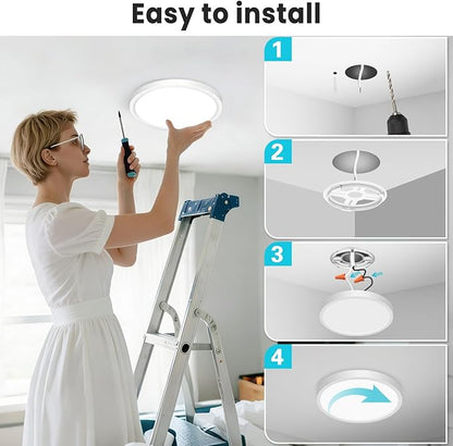 libtit 7 inch Flush Mount LED Ceiling Light Fixture, 3000K-6500K Adjustable, 15W 1500lm White Satin Round Ceiling Lamp for Bathroom Hallway Kitchen Bedroom, 1 Pack
