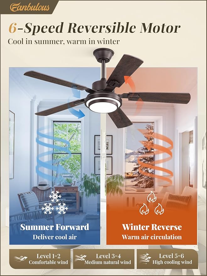 Fanbulous 48 Inch Ceiling Fans with Lights and Remote, Oil Bronze Ceiling Fan with 8 Dual-Color Blades, Indoor/Outdoor Large Ceiling Fans, Reversible DC Motor, 6-Speed, 3CCT for Living Porch Patio