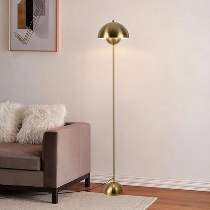 COSYLUX Modern Floor Lamp for Living Room, Industrial Tall Standing Lamp for Bedroom, Metal Shade Reflecting Light Reading Floor Lamp for Office, Nursery Room, Corner(Bright Gold)