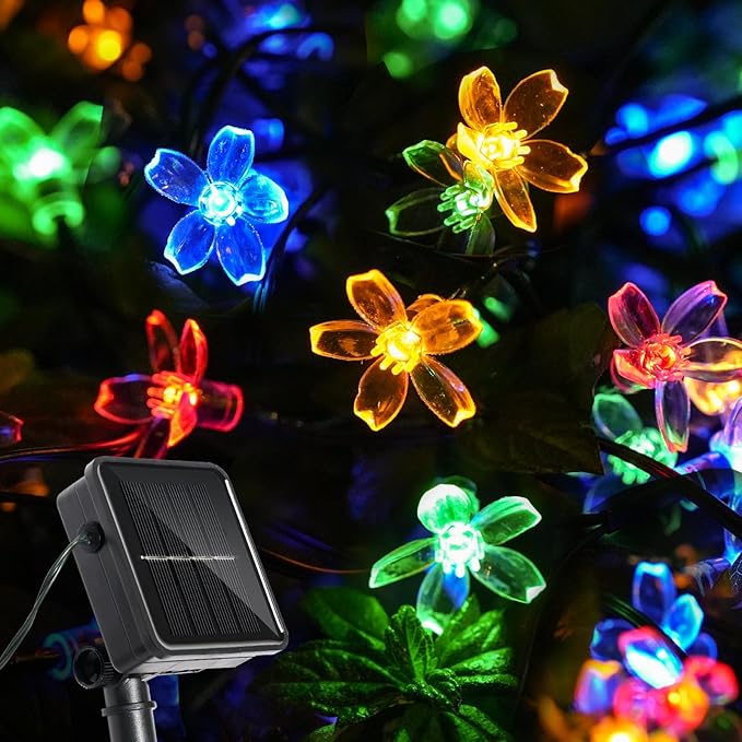60 LED Solar String Lights Outdoor Waterproof Flower Fairy Lights for Garden Fence Patio Yard Christmas Tree Lawn Wedding Party Decor, Multicolor