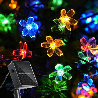 60 LED Solar String Lights Outdoor Waterproof Flower Fairy Lights for Garden Fence Patio Yard Christmas Tree Lawn Wedding Party Decor, Multicolor