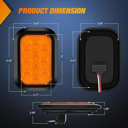 Nilight 5” X 3” Rectangular Trailer Tail Light 2 PCS Amber 10 LED Turn Signal Lights IP67 Waterproof w/Flush Mount Grommets Plugs for 12V Truck ATV UTV Bus RV Camper