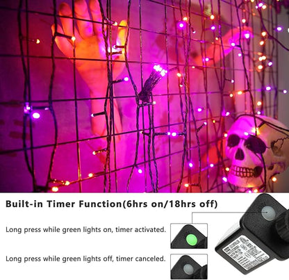 ODEETRONIC Orange & Purple Halloween Lights, 98.42ft 300 LED Orange Lights, Connectable 8 Modes Mini String Light, Plug in Twinkle Purple Halloween Light Waterproof for Holiday Party Home Garden Decor