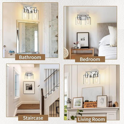 SKEJAO Bathroom Vanity Light Over Mirror,Vanity Light for Bathroom,Bathroom Light Fixture Wall Sconce Lighting for Bedroom,Living Room (Nickel, 2-Light)