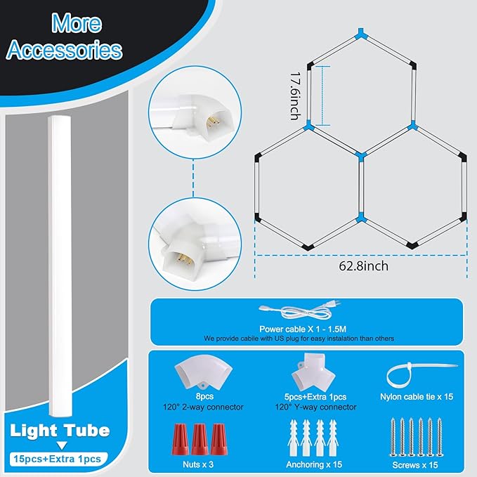 LZHOME LED Hexagon Garage Lights: 15900LM Super Bright 3 Hexagon LED Lights Car Detailing Hexagonal Light for Garage Workshop Warehouse Basement Gym