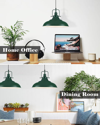 Green Pendant Light 2 Pack, 16 Inch Large Industrial Pendant Lights, Green Pendant Lights Kitchen Island, Large Farmhouse Pendant Light for Kitchen Island, Dining Room, Hallway